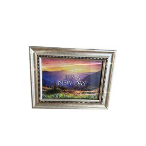 Inspirational Framed Art Print "Its A New Day!" Beaded Silver Frame Desk Decor